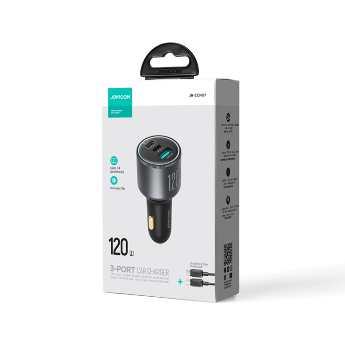 Joyroom - Joyroom Billaddare 2xUSB-C USB-A + USB-C kabel 100W - Mörkgrå