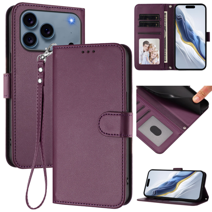A-One Brand - iPhone 17 Pro Max Plånboksfodral Läder med Handledsrem - Lila