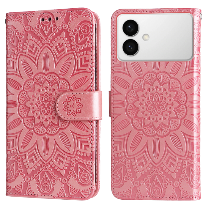 A-One Brand - Galaxy S26 Edge Plånboksfodral Sunflower Imprint Läder - Rosa