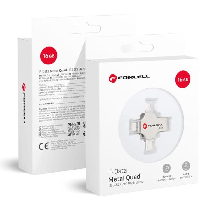 Forcell - Forcell Pendrive 16GB USB 3.2 Gen 1(USB-A/USB-C/Lightning/Micro-USB)