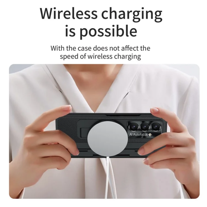 A-One Brand - Galaxy Z Fold7 5G Mobilskal läder + PC Kickstand - Svart