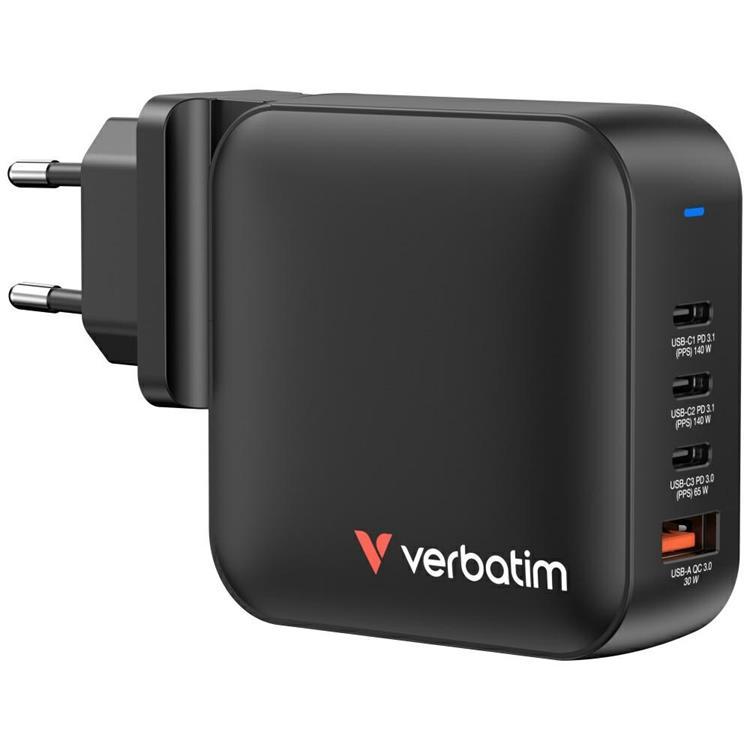 Verbatim Snabbladdare 165W PD 3xUSB-C QC 1xUSB-A GaN Mini - Svart | 505295 | AlltMobil