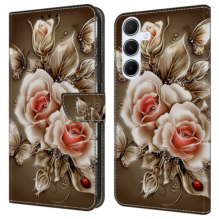 Galaxy A17 5G Konstläder Plånboksfodral Pattern Printing - Brun Flowers | 2353 | AlltMobil