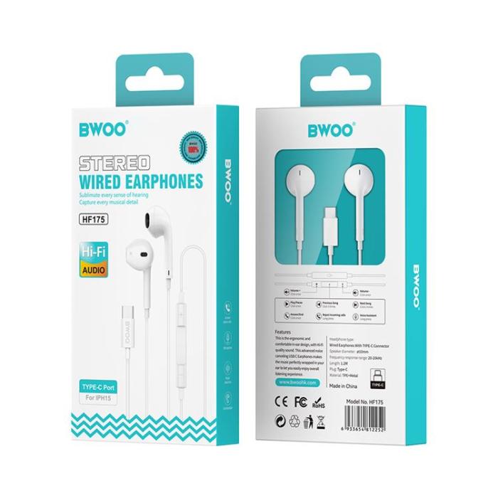 BWOO - BWOO In-Ear Trådbundna Hörlurar USB-C Digital - Vit