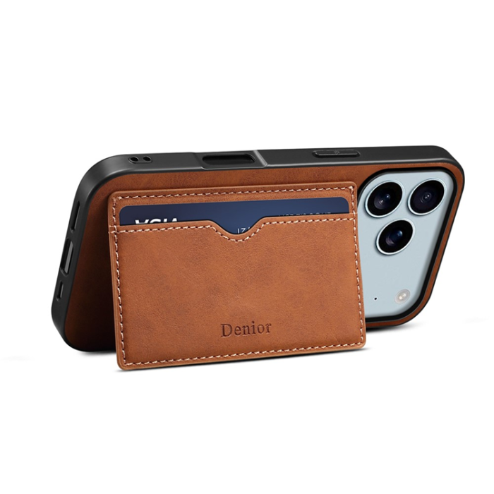 DENIOR - DENIOR iPhone 17 Pro Mobilskal Kickstand Korthållare - Brun