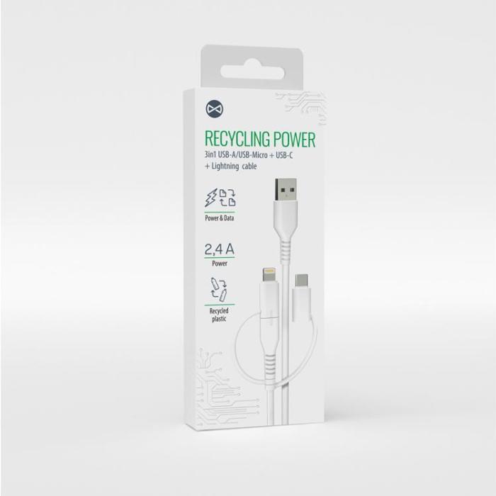 Forever Recycling - Forever 3in1 USB-A till USB-C,Micro-USB,Lightning Kabel 1.5m