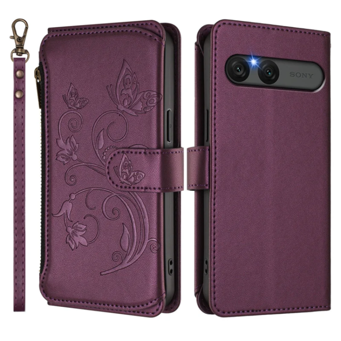 A-One Brand - Sony Xperia 10 VII Plånboksfodral Butterfly Floral - Lila