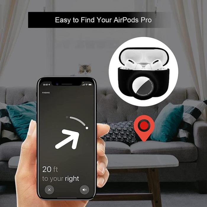 A-One Brand - 2-in-1 Silicone Skal Airpods Pro med Airtag - Svart