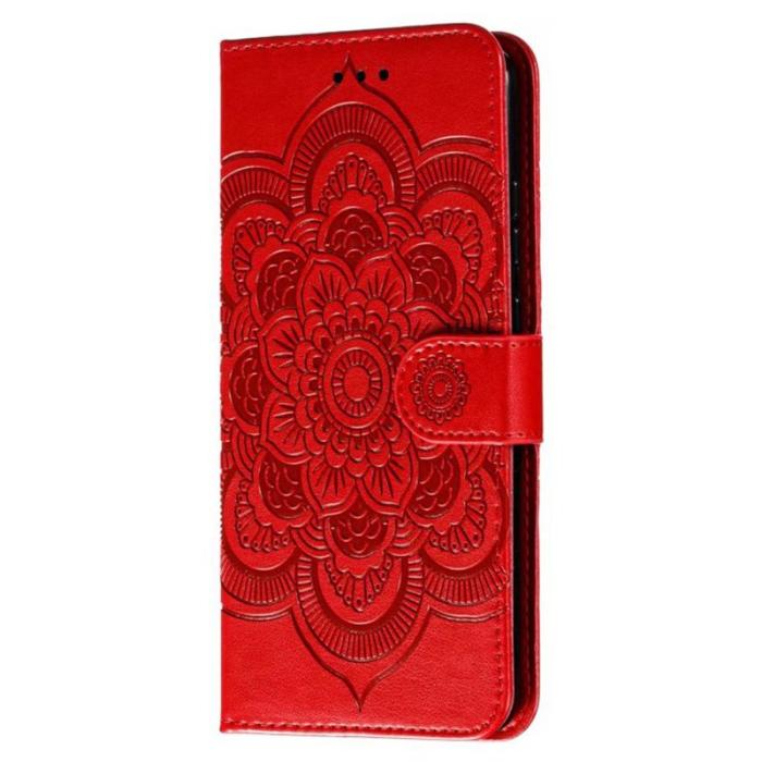OEM - Samsung Galaxy S26 Plånboksfodral Konstläder Mandala Tryck - Röd