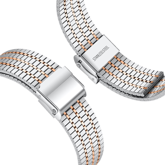 A-One Brand - Galaxy Watch 8/8 Classic (40/44/46mm) Armband Stainless Steel - Silver/Rosaguld
