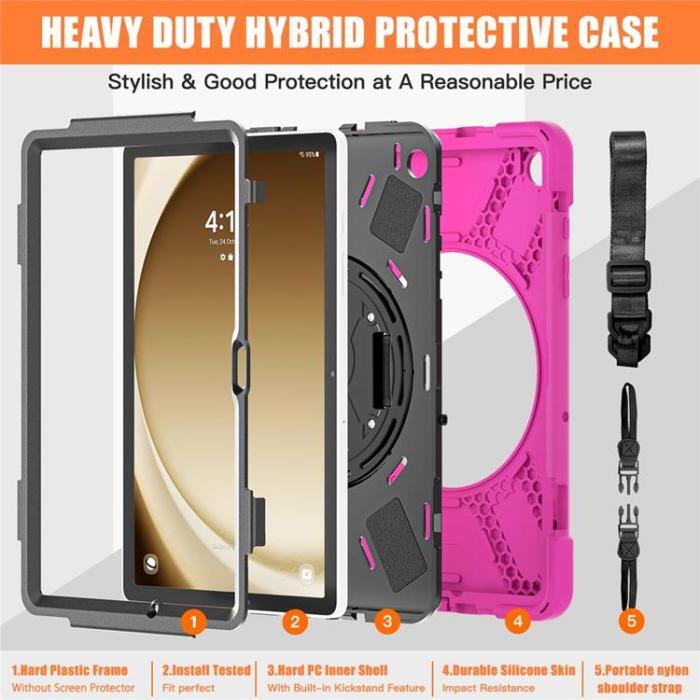 A-One Brand - Galaxy Tab A9 Plus Skal Kickstand Handrem Med Axelrem - Ros