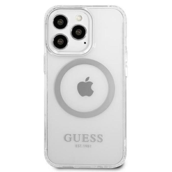 Guess - Guess iPhone 13 Pro Skal Magsafe Metal Outline - Silver