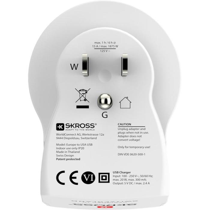 SKROSS - SKross El-Adapter USB USA/JP mfl - Vit