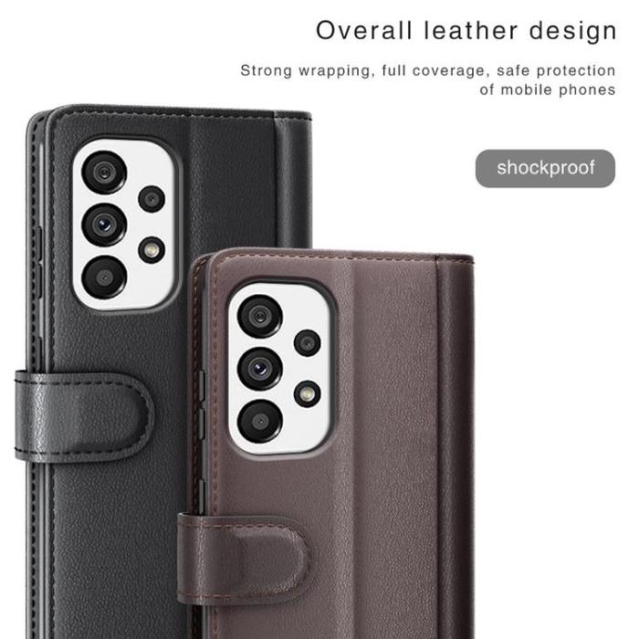 A-One Brand - Folio Flip Äkta Läder Plånboksfodral Galaxy A33 5G - Brun