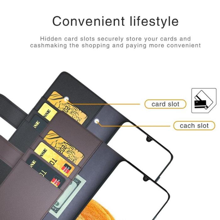 A-One Brand - Folio Flip Äkta Läder Plånboksfodral Galaxy A33 5G - Brun
