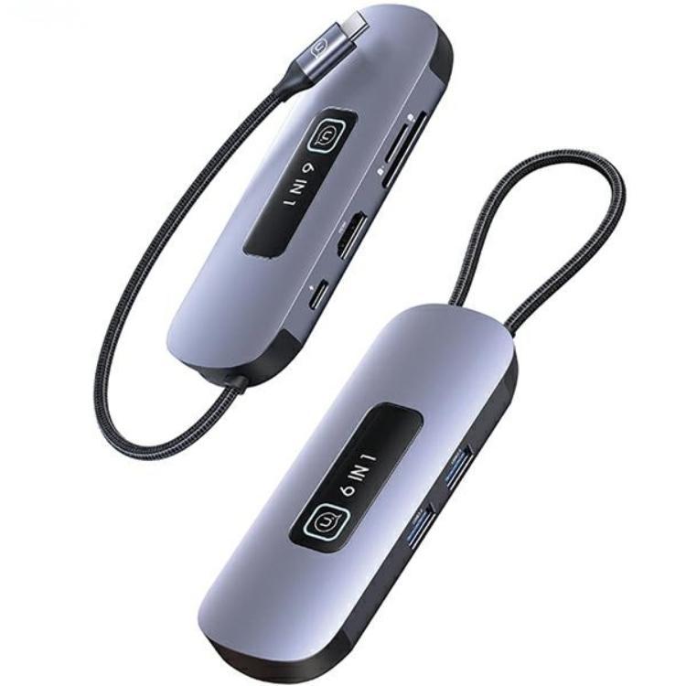 USAMS 6in1 Adapter Hubb 100W 2xUSB-A USB-C HDMI TF SD - Grå | 3541 | AlltMobil