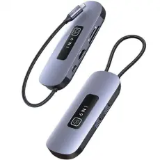 USAMS - USAMS 6in1 Adapter Hubb 100W 2xUSB-A USB-C HDMI TF SD - Gr&aring;