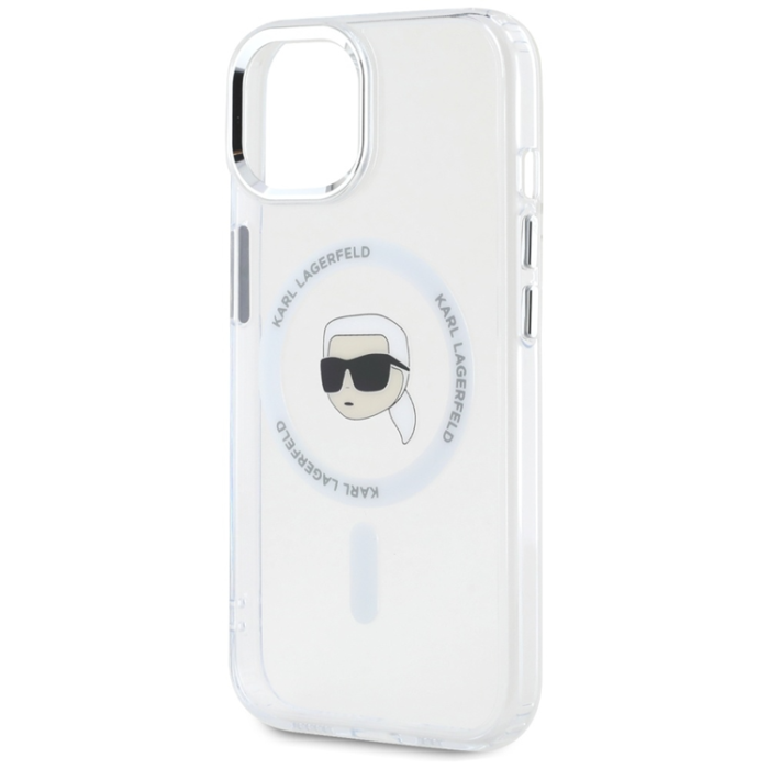 KARL LAGERFELD - Karl Lagerfeld iPhone 15 Plus Mobilskal Magsafe Metal Karl Head - Vit