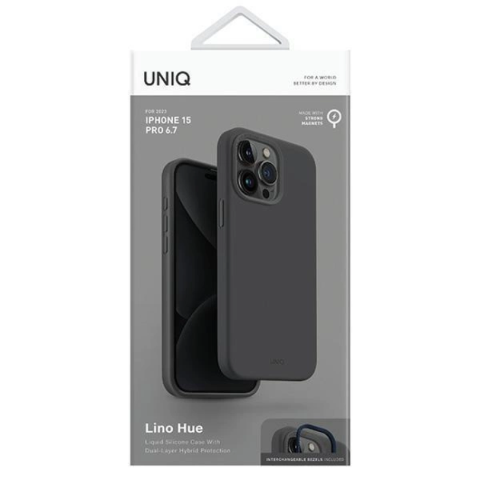 UNIQ - Uniq iPhone 15 Pro Max Mobilskal Magsafe Lino Hue - Charcoal Grå