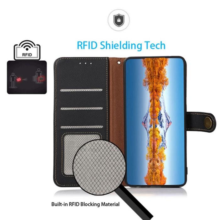 KHAZNEH - KHAZNEH Galaxy S23 Plånboksfodral Äkta Läder RFID - Svart
