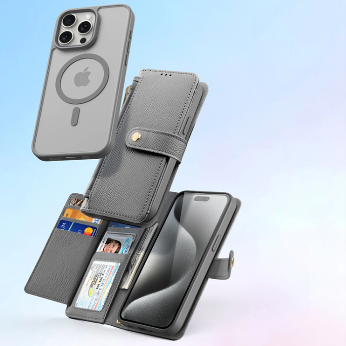 Dux Ducis - Dux Ducis iPhone 15 Pro Max Plånboksfodral Lawa Läder - Grå
