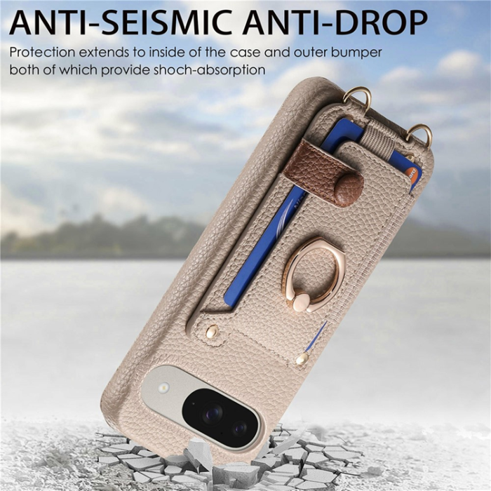 A-One Brand - Google Pixel 10/10 Pro Mobilskal med Korthållare Ring Kickstand - Khaki