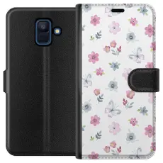 Gustaf - Pl&aring;nboksfodral till Samsung Galaxy A6 (2018) med Blommor och fj&auml;rillar