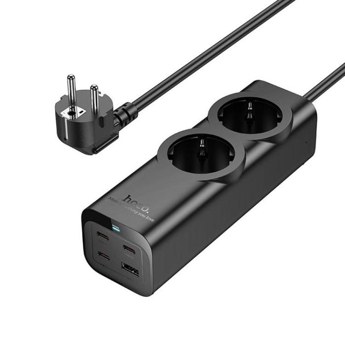 Hoco - Hoco Förlängningssladd 67W 2 uttag 3xTyp-C 1xUSB-A PD QC3.0 3A 2m - Svart