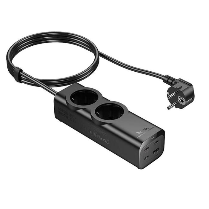 Hoco - Hoco Förlängningssladd 67W 2 uttag 3xTyp-C 1xUSB-A PD QC3.0 3A 2m - Svart