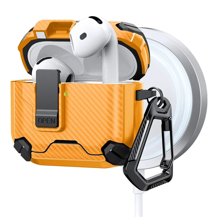 AirPods 4 Skal Magsafe Carbon Fiber med Karbinhake - Gul | 2353 | AlltMobil