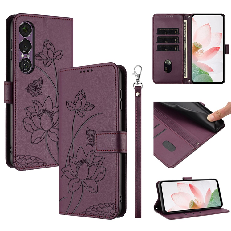 Sony Xperia 1 VII Plånboksfodral Lotus Imprint - Vinröd | 2353 | AlltMobil