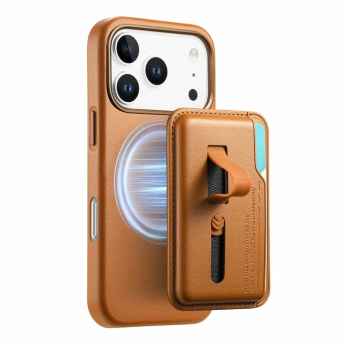 A-One Brand - iPhone 17 Pro Max Mobilskal Magsafe Detachable korthållare - Brun