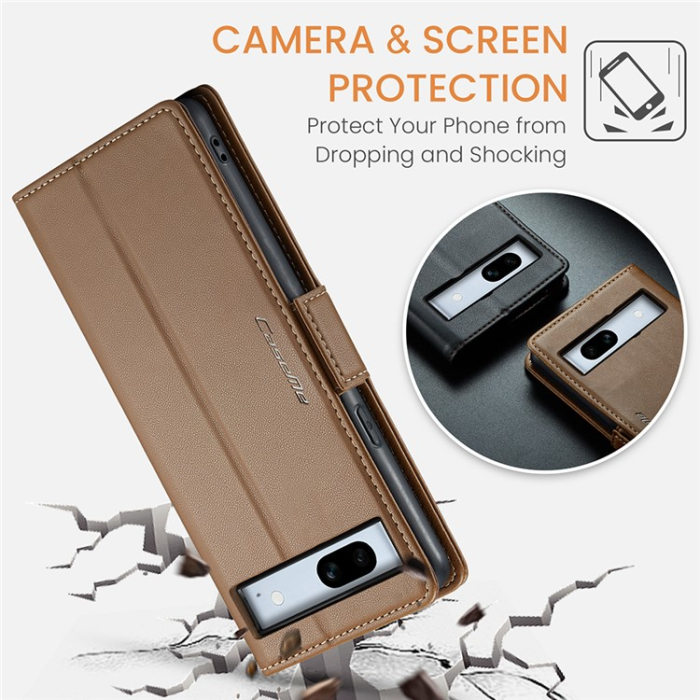 Caseme - Caseme Google Pixel 7A Plånboksfodral RFID Litchi - Brun