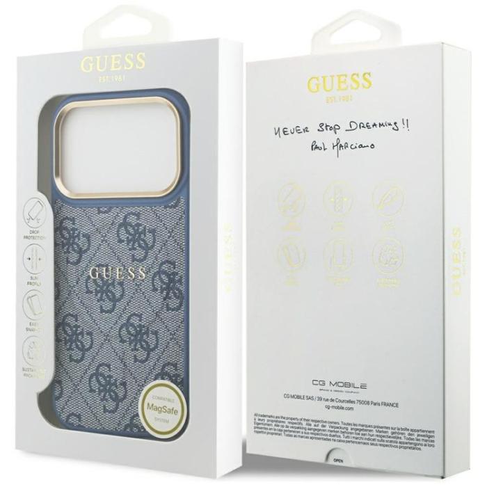 Guess - Guess iPhone 17 Pro Mobilskal MagSafe 4G PU Classic Logo - Blå