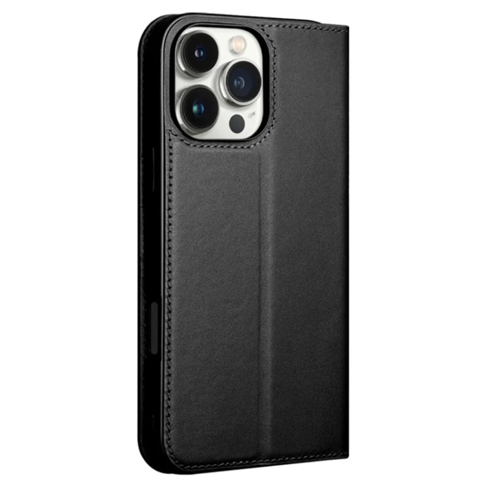 QIALINO - Qialino iPhone 16 Pro Max Plånboksfodral Äkta läder - Svart