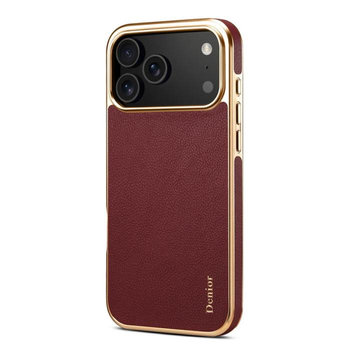 DENIOR - DENIOR Mobilskal till iPhone 17 Pro Äkta Läder PC + TPU Elektropläterad Röd
