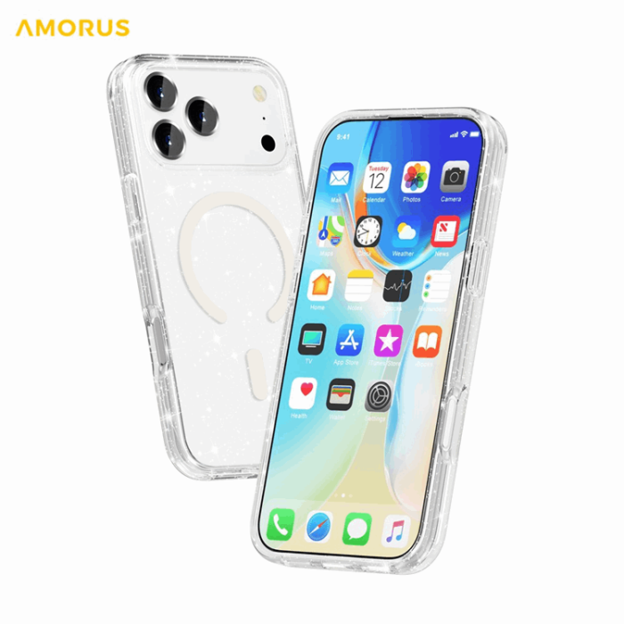 AMORUS - AMORUS Mobilskal till iPhone 17 Pro Magsafe Glitter Powder PC + TPU - Vit