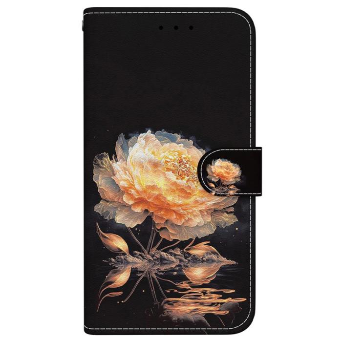 OEM - Samsung Galaxy S26 Plånboksfodral Anti-Drop Mönstertryck Konstläder - Guld Peony