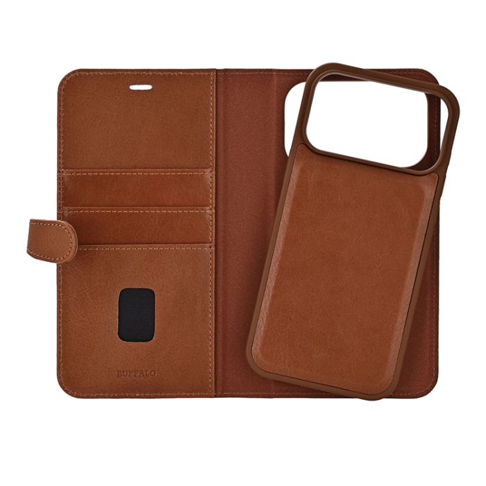BUFFALO - BUFFALO iPhone 17 Pro Max Plånboksfodral MagSafe 2-i-1 3 Kort - Brun