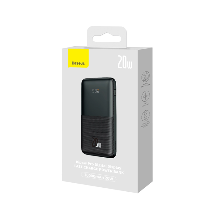 BASEUS - Baseus Powerbank 10000mAh 20W Bipow Pro Med USB-C Kabel - Svart