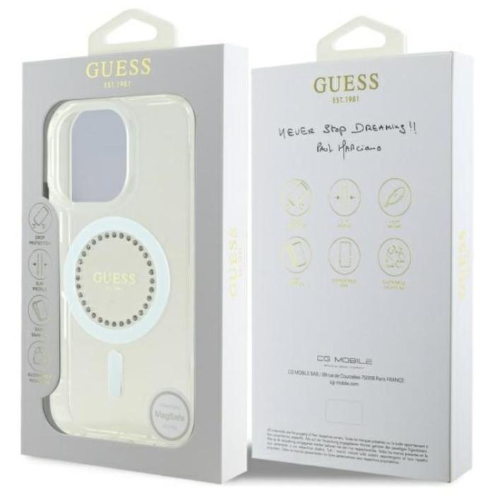 Guess - Guess iPhone 16 Pro Max Mobilskal MagSafe IML Rhinestones - Vit
