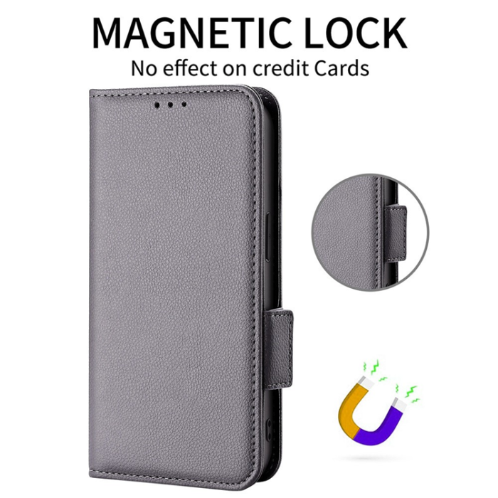 A-One Brand - Galaxy S26/S26 Pro Plånboksfodral Litchi Läder med Rem - Grå