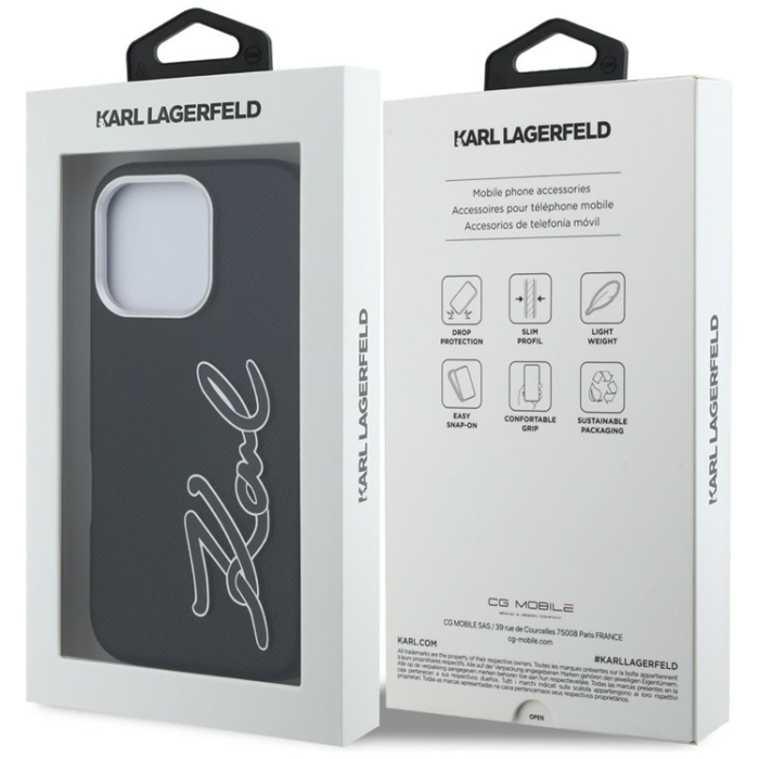 KARL LAGERFELD - Karl Lagerfeld Mobilskal För iPhone 16 Pro FW Grained Signature Logo - Svart