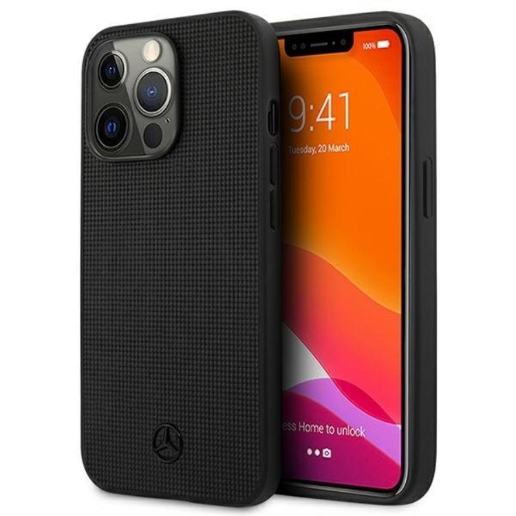 Mercedes iPhone 13 Pro Skal Läder Meshed Metal Logo - Svart | 2353 | AlltMobil