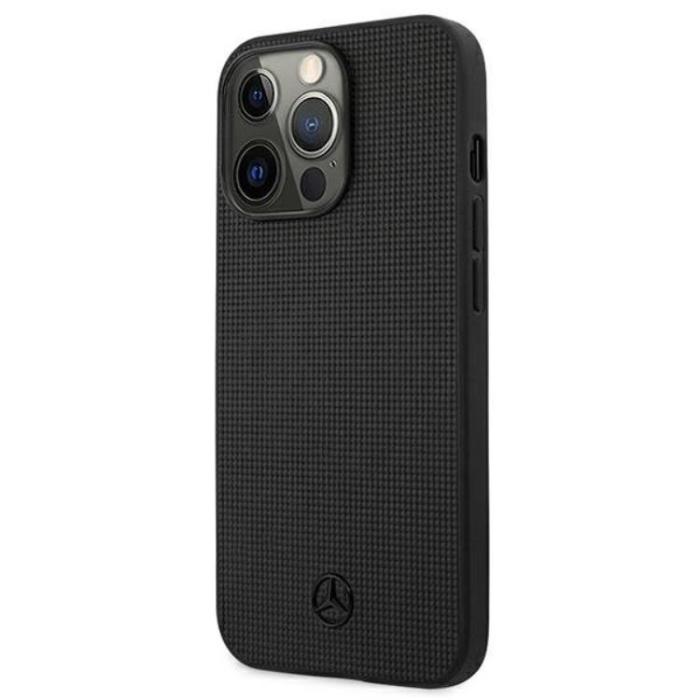 Mercedes - Mercedes iPhone 13 Pro Skal Läder Meshed Metal Logo - Svart