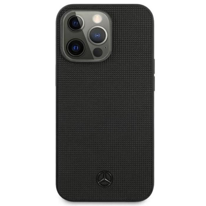 Mercedes - Mercedes iPhone 13 Pro Skal Läder Meshed Metal Logo - Svart
