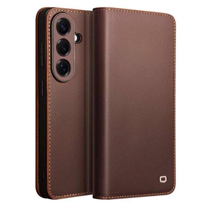 QIALINO - Qialino Plånboksfodral för Samsung Galaxy S26 Äkta läder Flip Ställ - Brun