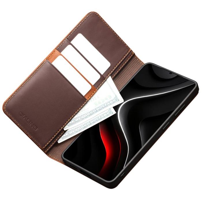 QIALINO - Qialino Plånboksfodral för Samsung Galaxy S26 Äkta läder Flip Ställ - Brun
