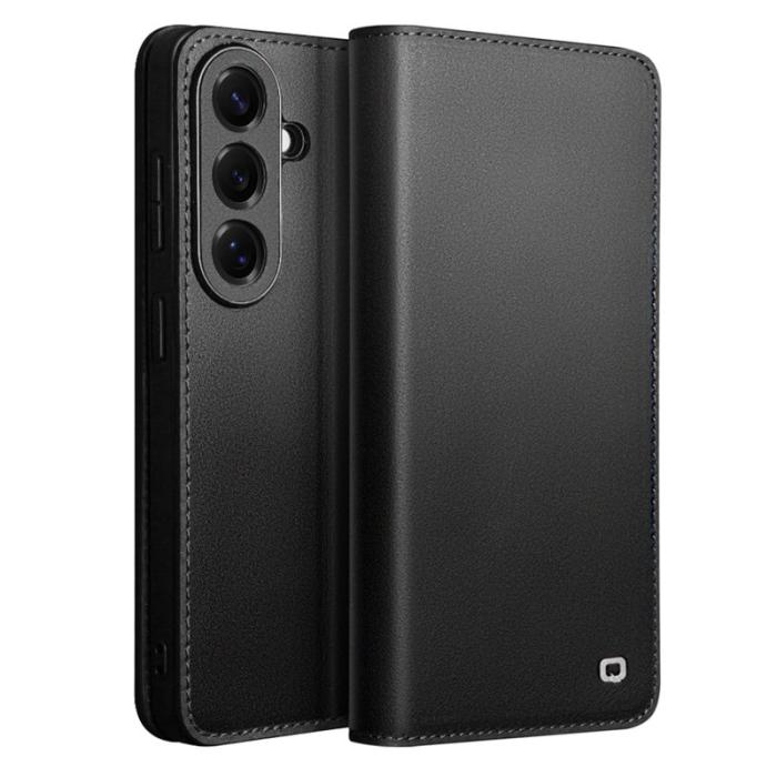 QIALINO - Qialino Plånboksfodral för Samsung Galaxy S26 Äkta läder Flip Ställ - Svart