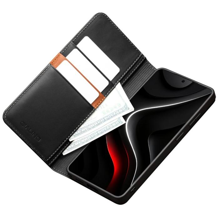 QIALINO - Qialino Plånboksfodral för Samsung Galaxy S26 Äkta läder Flip Ställ - Svart